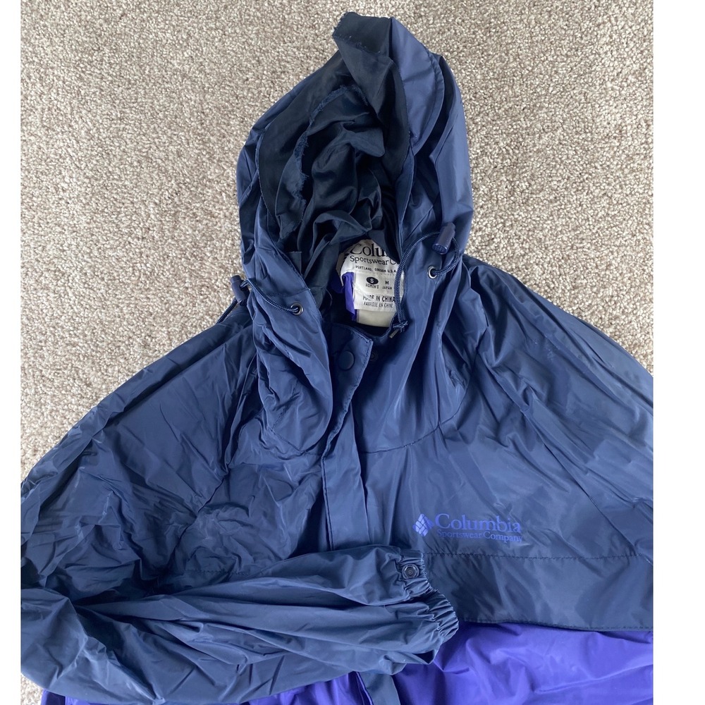 Columbia Sportswear Womens S Navy Purple Colorblock Hooded Windbreaker Jacket